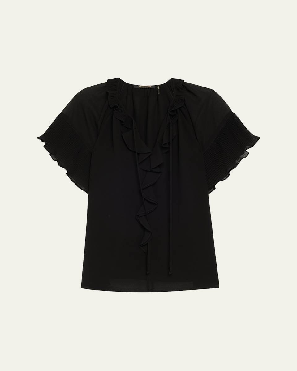 Vale Raglan-Sleeve Ruffle Blouse